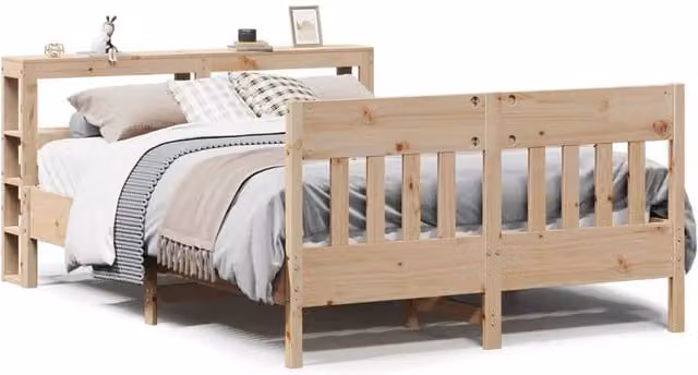 Berkfield Home Rustic Solid Wood Pine Bed Frame in Natural, W/D/H: 140 x 200 cm
