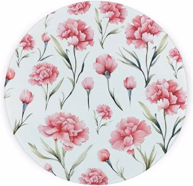 Purely Home Pink Carnations Round Textured Glass Worktop Protector