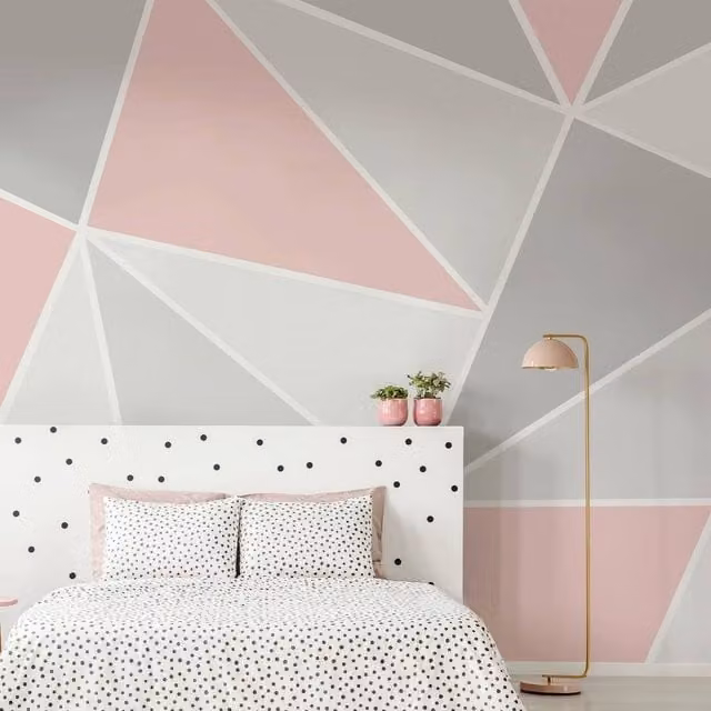 Art for the Home Trinity Geometric Wall Mural in Blush Pink and Grey