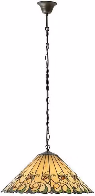 Loops Tiffany Glass Hanging Ceiling Pendant Light in Bronze and Amber with Transparent Floral Shade – 1