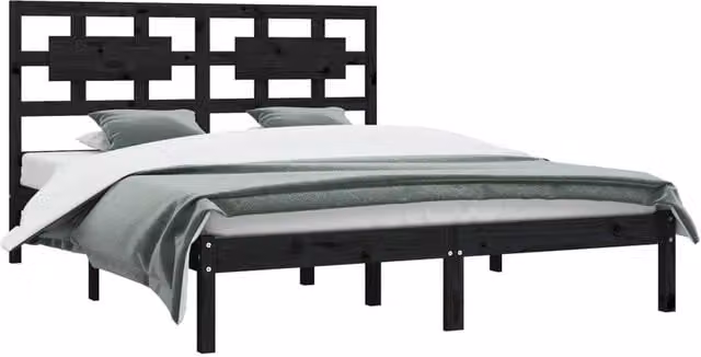 Berkfield Home Beautiful Bed Frame in Black Solid Pine Wood, W/D/H: 200 x 200 x 205.5 cm – 1