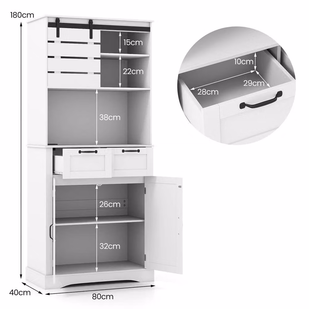 Costway White Tall Kitchen Cupboard Buffet Pantry Sideboard with Power Outlet – 2
