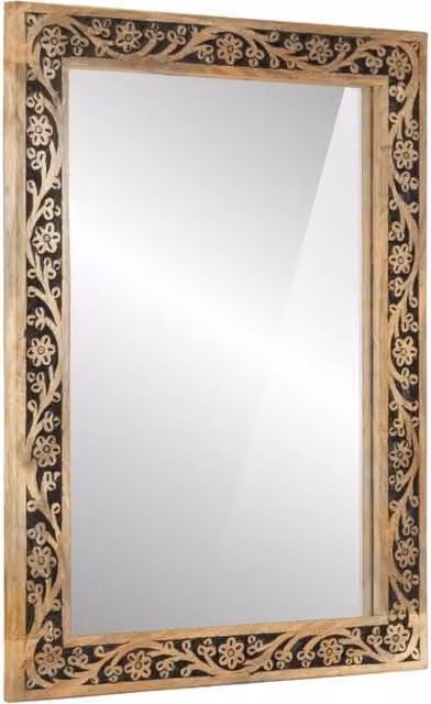 Berkfield Home Retro Rectangular Wall Mirror in Brown, Solid Wood and Glass, W: 50 cm, H: 70 cm, D: 2.5 cm