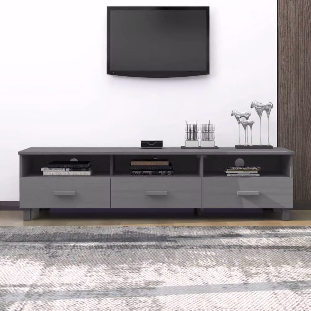 Berkfield Home HAMAR TV Cabinet in Dark Grey Solid Pine Wood, W/D/H: 158 x 40 x 40 cm – 2