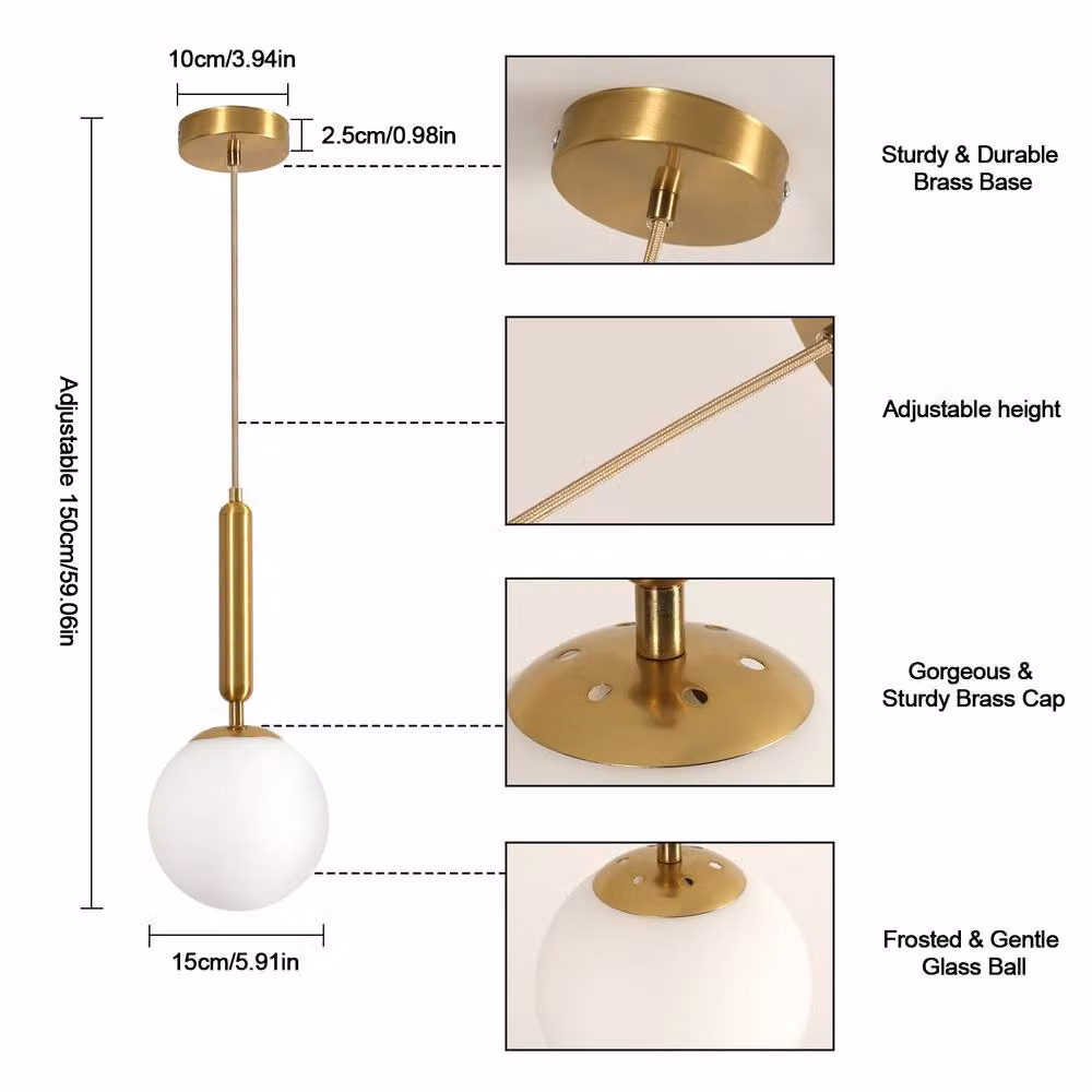 Pheashine Nordic Glass Pendant Light with E27 Base in Gold/Brass, White or Multicolour – 3