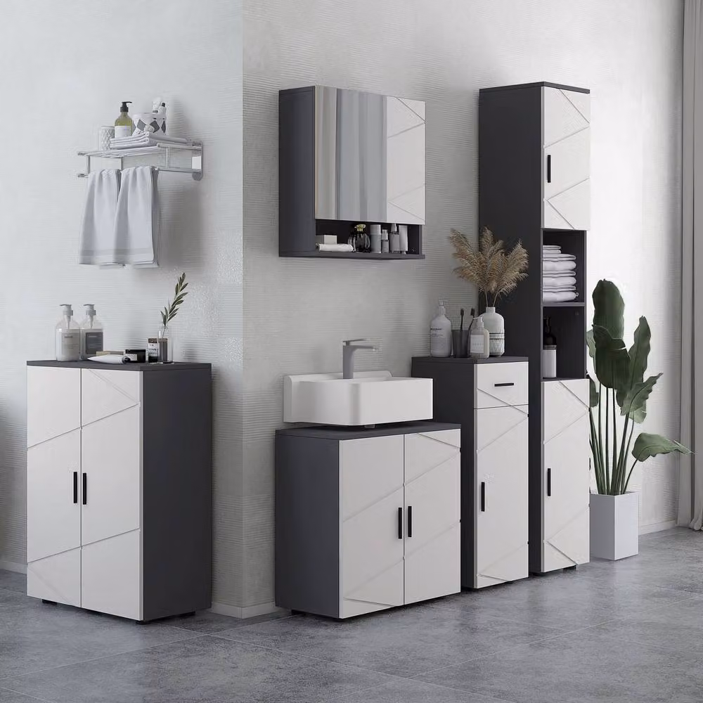 STILVORA Grey Under Sink Bathroom Cabinet with Soft Close Hinged Doors and Internal Shelves, W/D/H: 60 x 20 x 60 cm – 2