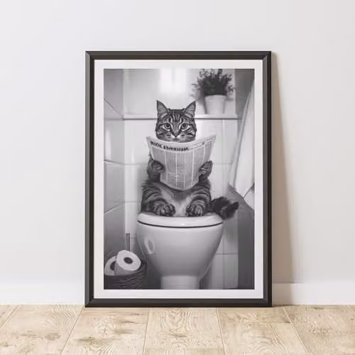 60 Second Makeover Cat On The Toilet Animal Print Paper Poster, A3