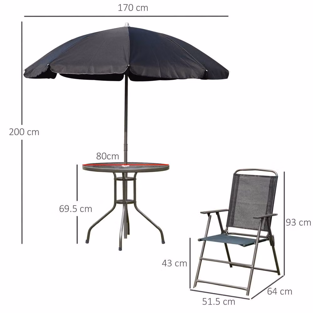 STILVORA Modern Garden Dining Set with Round Glass Table and 6 Black Folding Chairs – 2