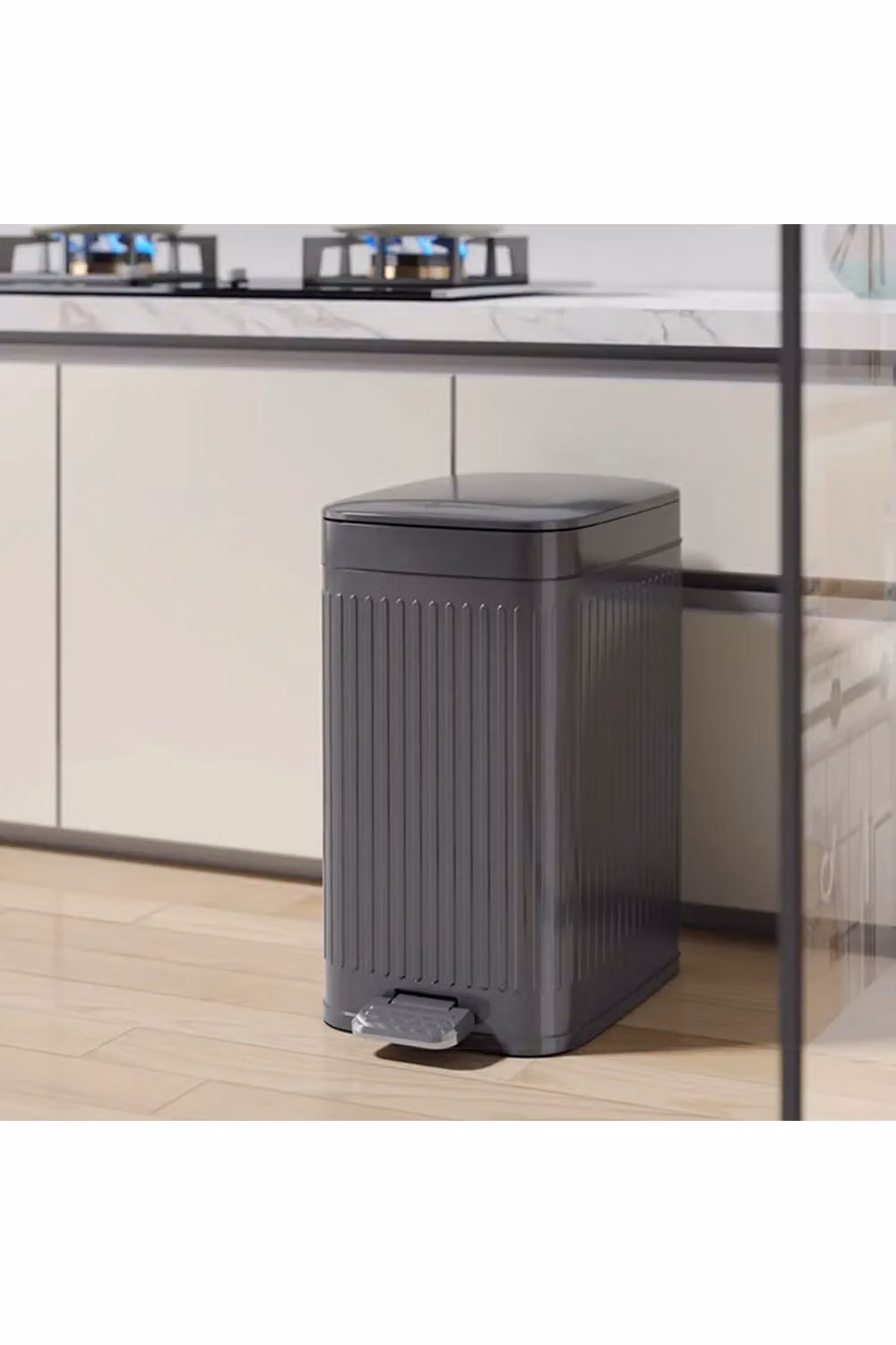 Living and Home 7L Slim Foot-Pedal Plastic Dustbin with Lid in Grey, H: 30.7 cm, W: 16.5 cm – 2