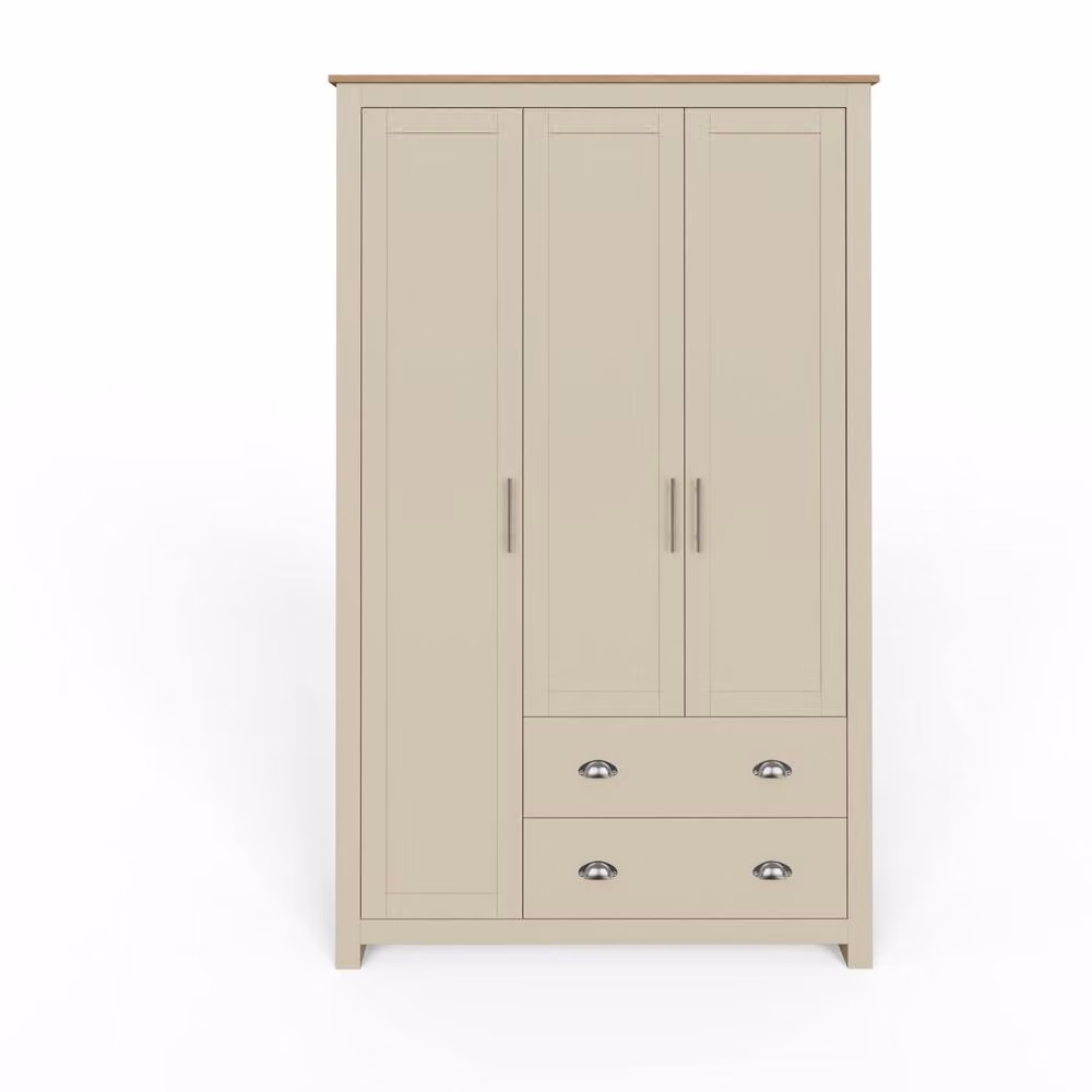 GFW Lancaster 3 Door 2 Drawer Wardrobe in Cream and Oak – 3