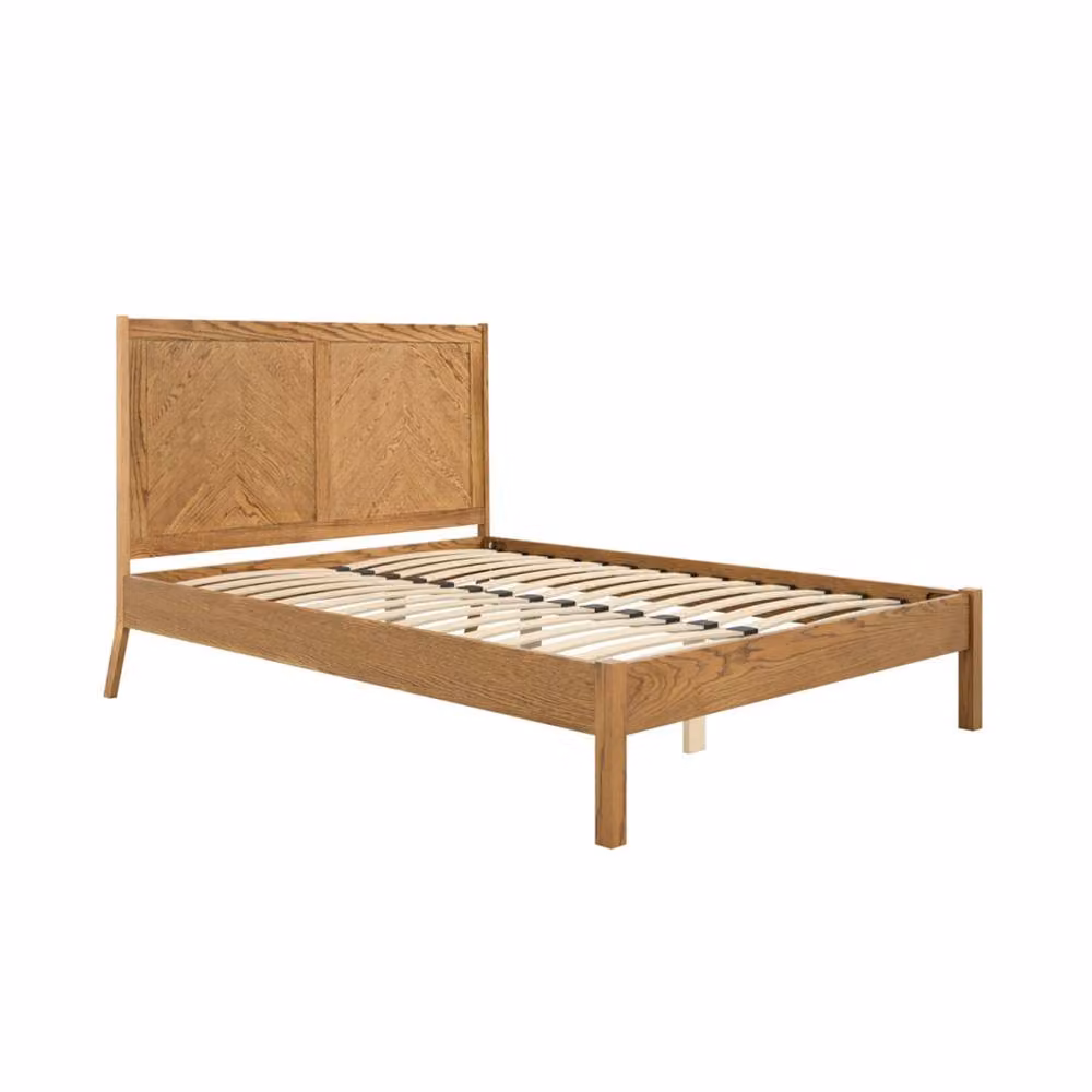 Wyld Haus Dungarvan King Size Chevron Solid Wood Bed in Natural Brown and Beige, W/D/H: 180 x 200 cm – 2