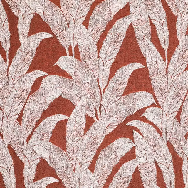 Linda Barker Evergreen Leaf Woven Fabric in Burnt Sienna Orange