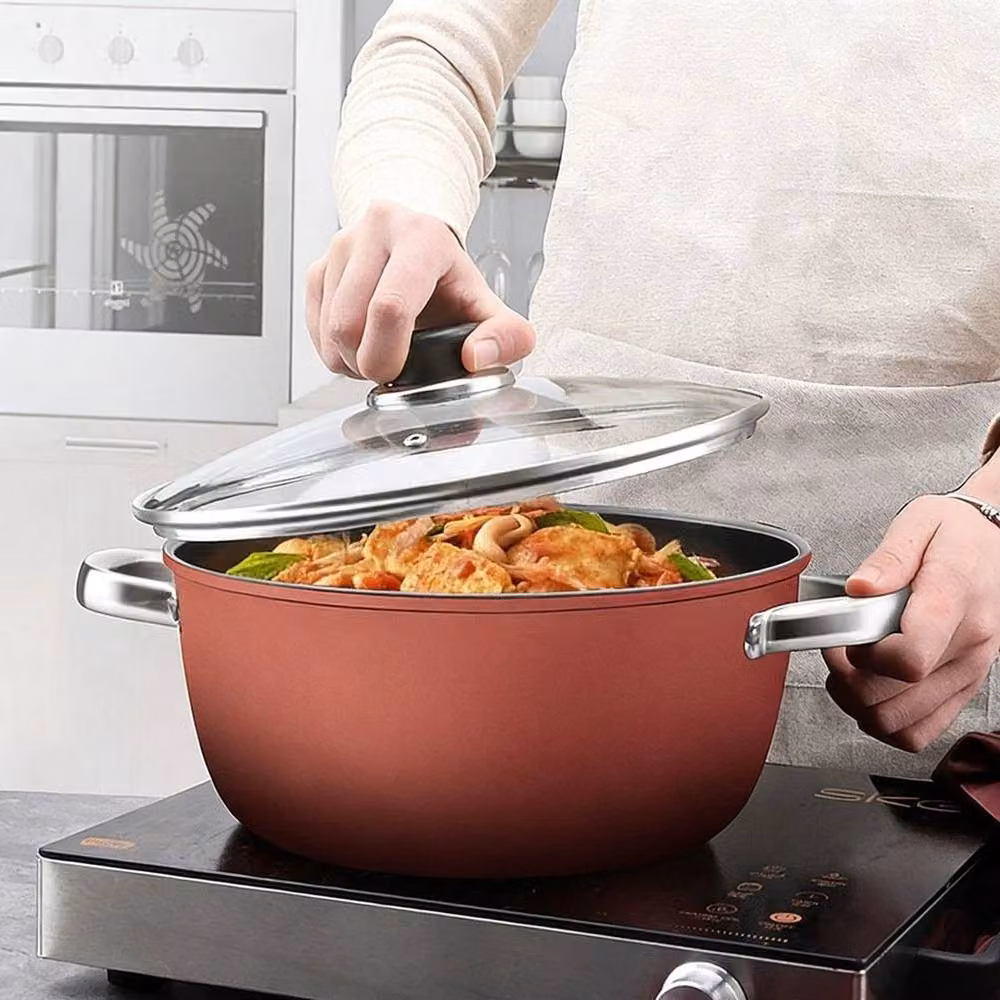 FORGEVIO Red Non-Stick Ceramic Stockpot with Glass Lid, Diameter: 26 cm – 3