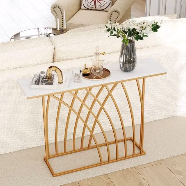 Costway Modern Faux Marble Console Table in White and Gold