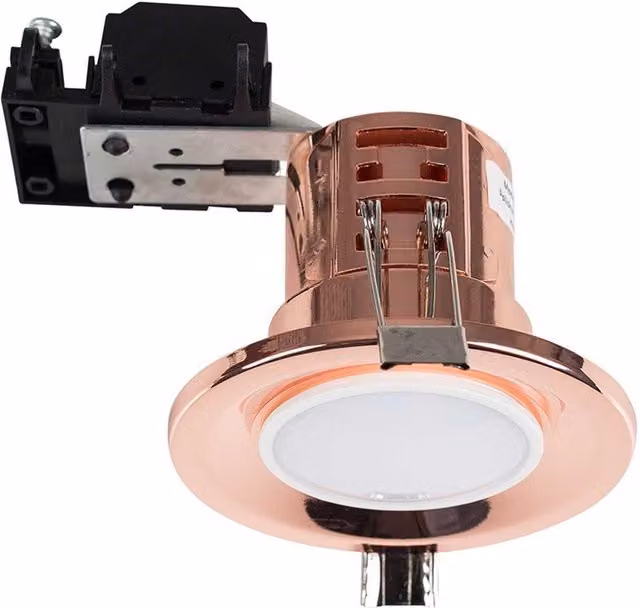 MiniSun Pack of 20 Modern Fire Rated Polished Copper GU10 Recessed Ceiling Downlights with Cool White LED Bulbs