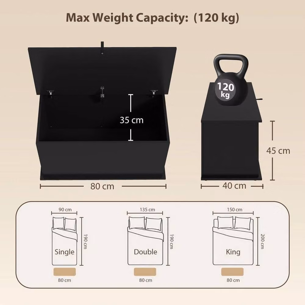 FORGEVIO Black MDF Storage Chest with Safety Hinged Lid – 3