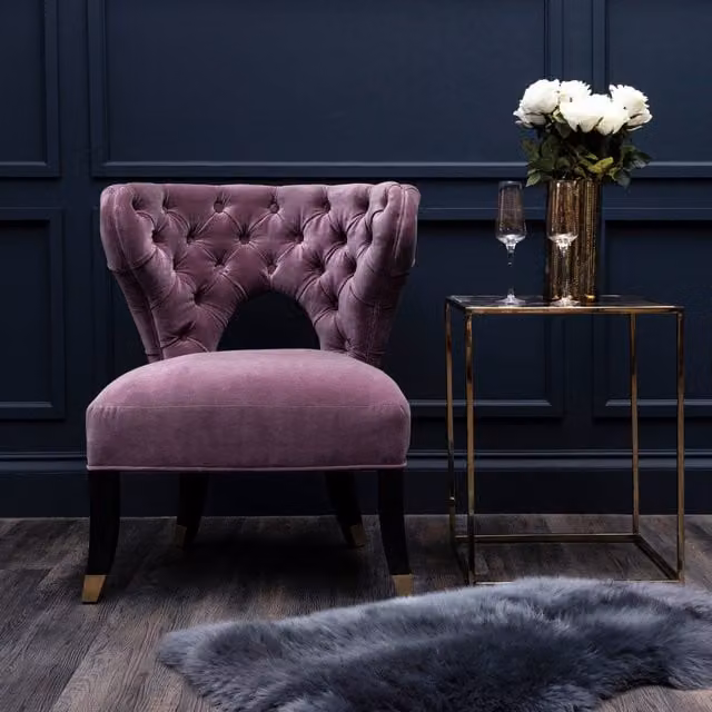 Orsina Purple Velvet Shell Accent Chair with Black Wooden Legs