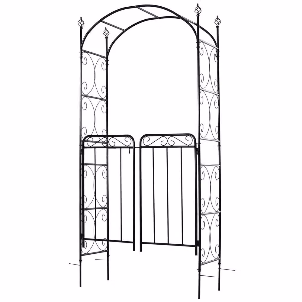 Outsunny Metal Decorative Garden Arbor with Double Swing Gate in Black, H: 215 x W: 108 x D: 45 cm – 2