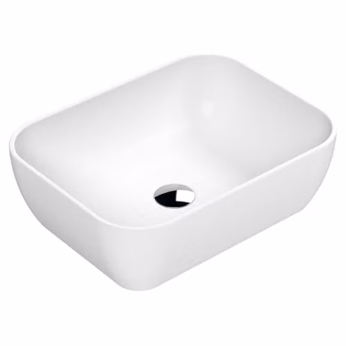 nuie NBV258 Luxe Ceramic Square Countertop Vessel Basin in Matt White, W: 45.5 cm, D: 13.5 cm, H: 32.5 cm