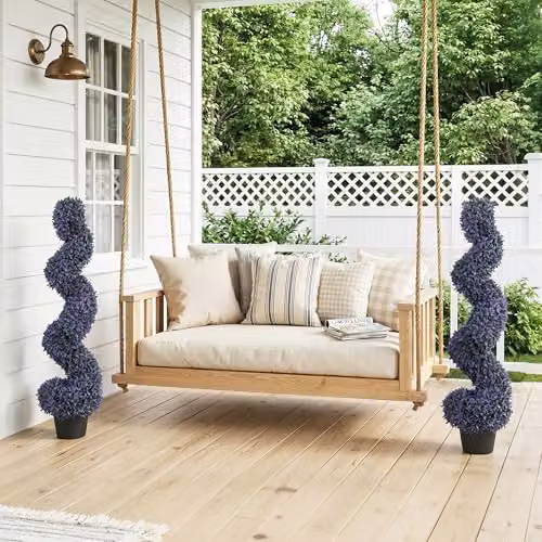 HOMCOM Set of 2 Artificial Boxwood Topiary Spiral Trees in Purple Pots, Height: 120 cm – 6