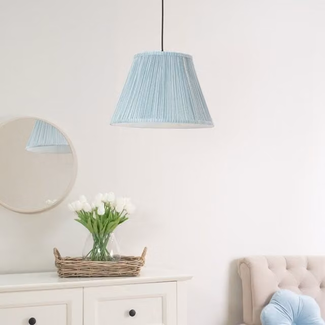 ValueLights Laurenne Blue Fabric Pleated Tapered Easy Fit Large Lamp Shade with LED Bulb, Width: 41 cm
