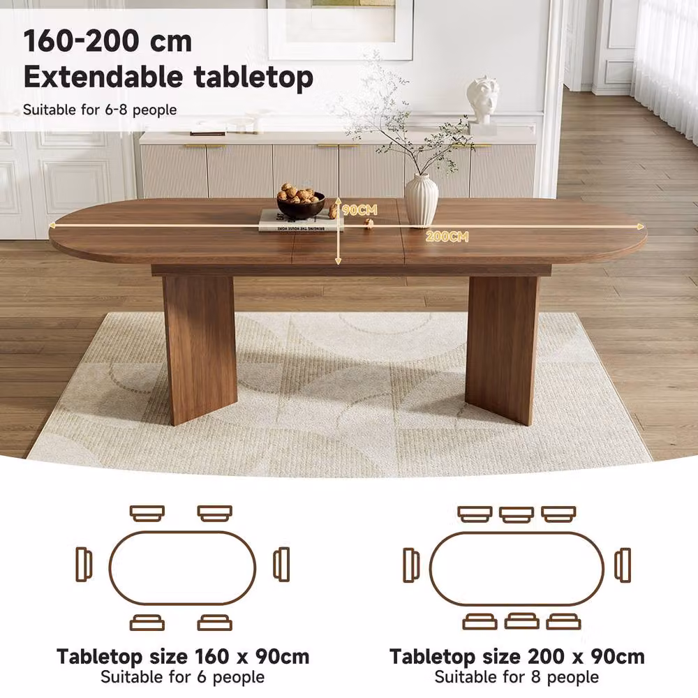 Matteo Extendable Oval Dining Table in Brown Walnut Effect with Rounded Corners – 3
