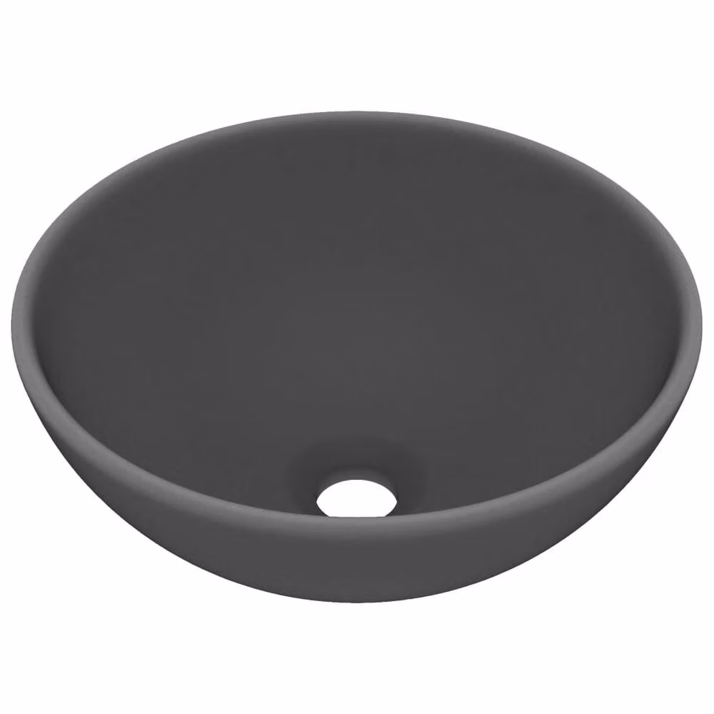 Berkfield Home Luxury Round Ceramic Bathroom Basin in Matt Dark Grey, W: 32.5 cm, H: 14 cm – 3