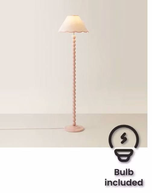 ValueLights Bobbins Pink Floor Lamp with Fabric Shade and LED Bulb