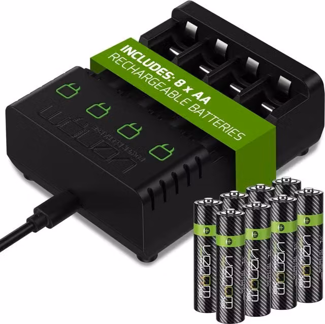 Venom Rechargeable Battery Charging Dock with 8 x 2100mAh AA Batteries, Black