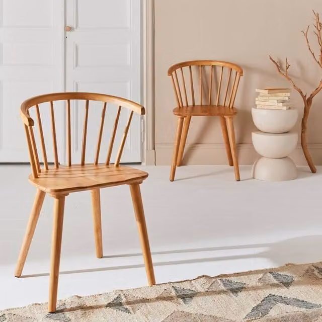 sweeek Pair of Classic Dining Room Chairs in Light Brown Walnut Wood and Plywood, W/D/H: 76 x 47.5 x 110 cm