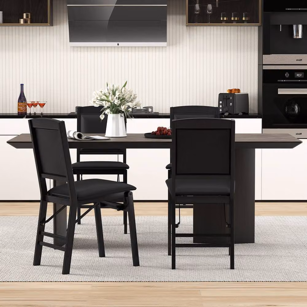 Gymax 2 Pack of Black Folding Dining Chairs with High Backrest and Padded Synthetic Leather Seats – 4