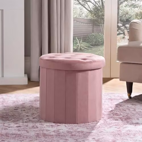OHS Cube Ottoman Storage Box in Matte Pink Velvet, W/D/H: 40 x 40 x 40 cm – 1