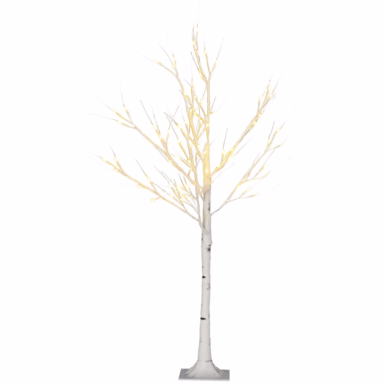 HOMCOM 4ft Artificial White Birch Tree with 72 Lights in White – 2