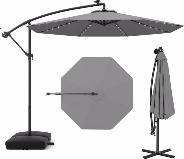 Costway Grey Cantilever Hanging Offset Umbrella with Polyester Canopy