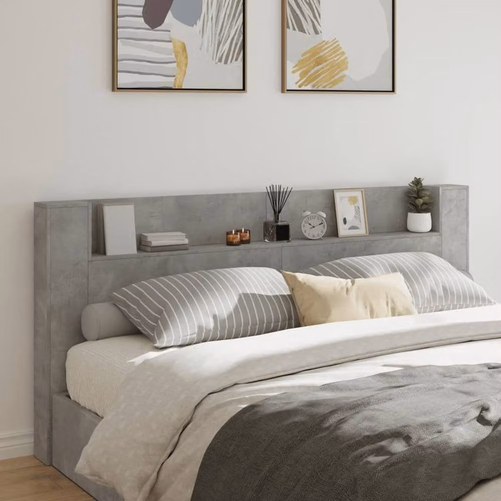 Berkfield Home LED Headboard Cabinet in Concrete Grey, W: 220 cm, D: 16.5 cm, H: 103.5 cm – 2