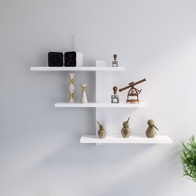 Mita Wall Mounted White Metal and Wood Shelf