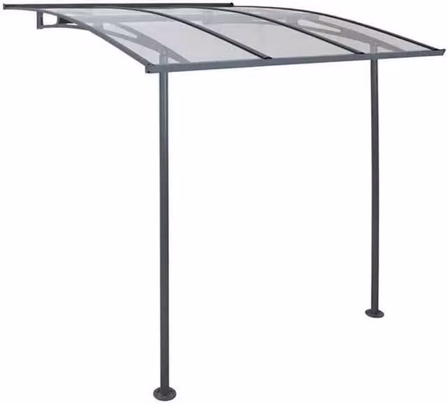 Palram Vega Door Awning Canopy in Grey and Transparent Polycarbonate with Galvanised Steel, W: 200.5 cm, H: 261.0 cm, D: 199.6 cm – 1