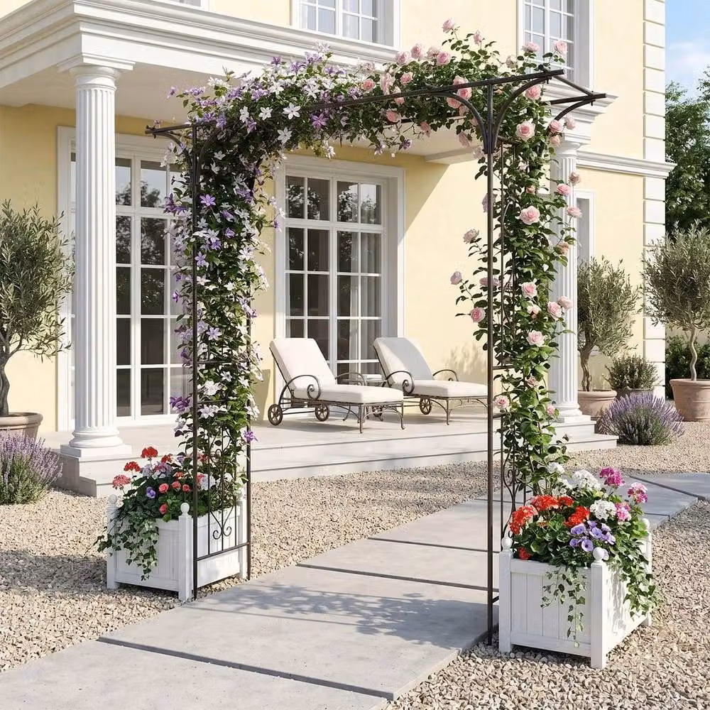 FLAVORA Metal Garden Archway Climbing Frame in Black, H 200 cm x W 60 cm x D 41 cm – 3