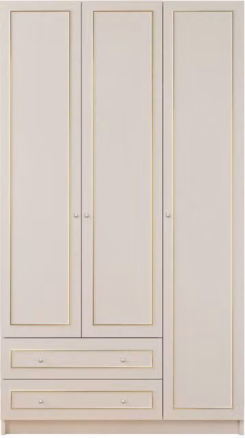 EVUHOME MARIE XL White and Gold 3 Door 2 Drawer Wardrobe H 210 x W 105 x D 52 cm
