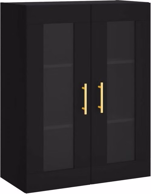 Berkfield Home Wall Mounted Cabinet in Black with Glass Doors, W/D/H: 69.5 x 34 x 90 cm