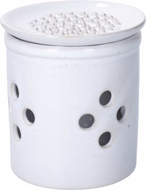 KitchenCraft Idilica Stoneware Garlic Storage with Grater Lid, White