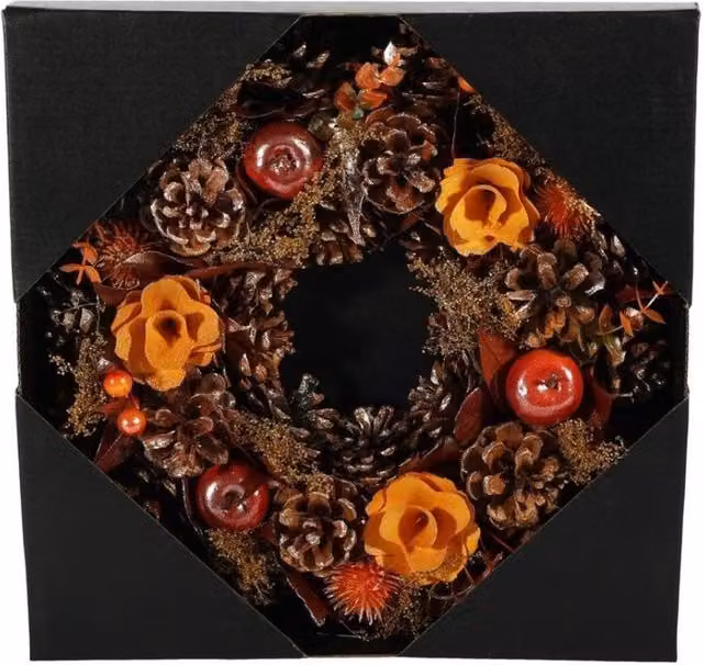 KDMD Autumn Wreath with Flowers, Apples and Cones, Multicolour, Diameter: 30 cm – 1