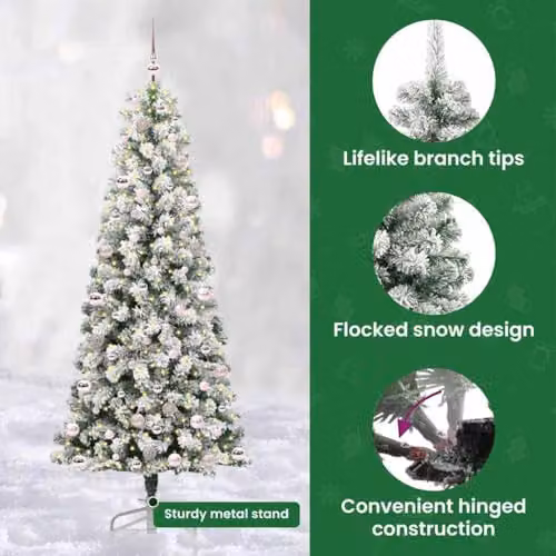 vidaXL Artificial Hinged Christmas Tree in Green and White, Height: 240 cm – 5
