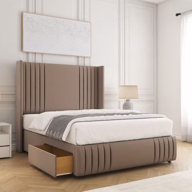 BSSPOKE Peyton Double Divan Bed in Bronze Velvet with 54 inch Headboard and 2 Drawers