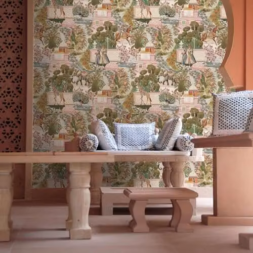Holden Decor Animal Palace Indian Inspired Multicoloured Wallpaper with Giraffes, Lions and Elephants – 2