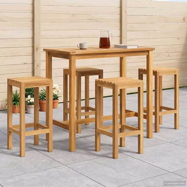 Berkfield Home 5 Piece Outdoor Bar Set in Brown Untreated Solid Teak Wood