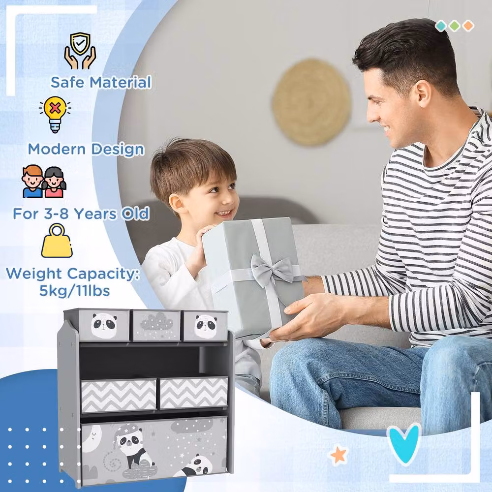 STILVORA Toy Storage Unit with 6 Bins in Grey – 8