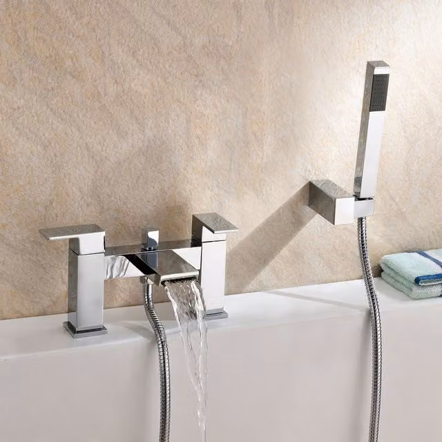 Nes Home Neath Chrome Waterfall Basin Mono Tap and Bath Shower Mixer Tap Set in Silver – 1