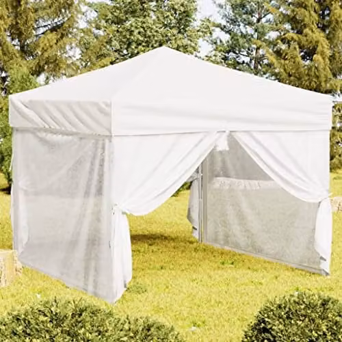 vidaXL Folding Party Tent with Sidewalls in White and Silver, W/D/H: 300 x 300 x 245 cm – 2