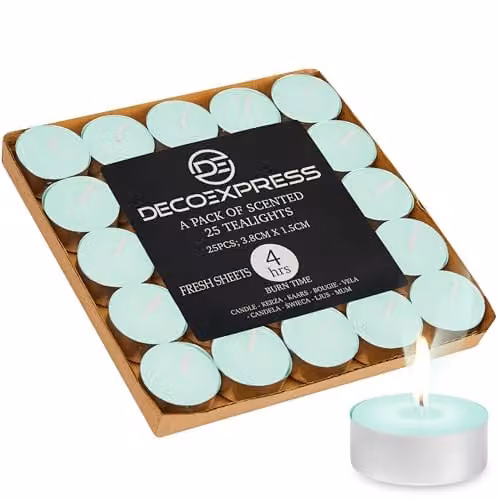 Deco Express Scented Tealight Candles, Fresh Sheets, Green, 25 Pack – 1